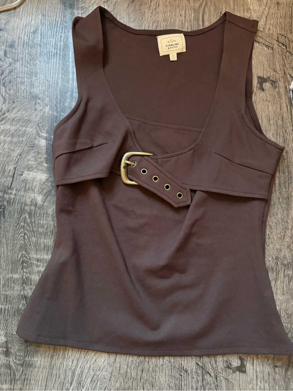 Chocolate Brown Sleeveless Belted Tank Top